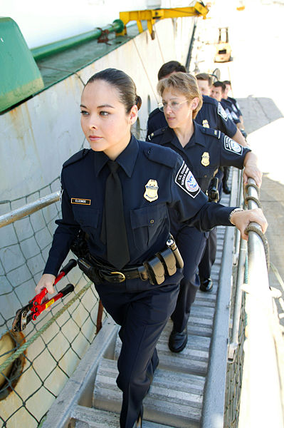 CBP female officers going aboard a ship